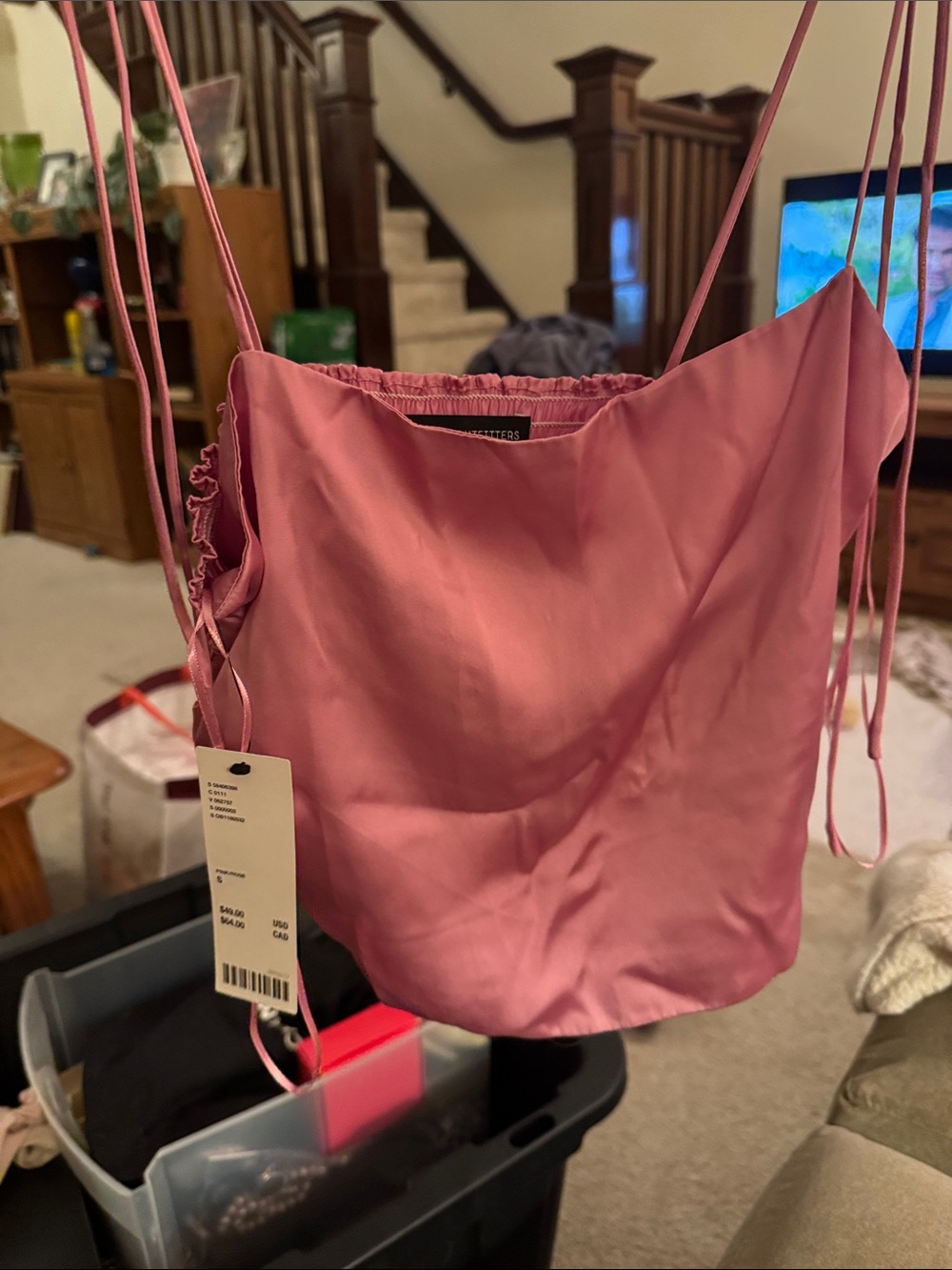 Urban Outfitters Rose Pink Satin Cami with Adjustable Straps